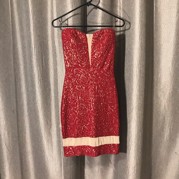 Red Paisley Tube Top Sexy Cocktail Dress - Picture 3 of 6